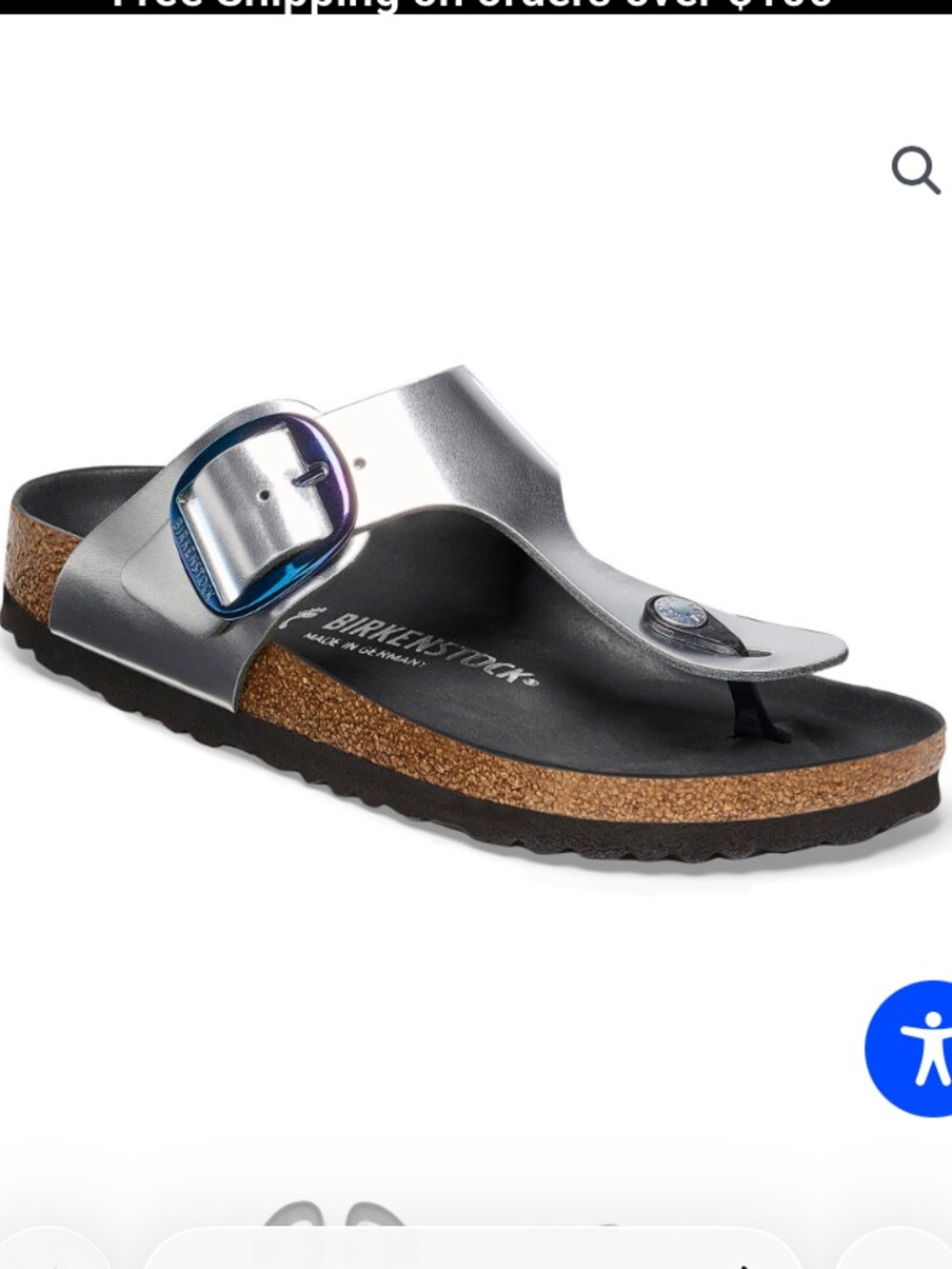 Birkenstock Gizeh big buckle Silver Metallic leather Sandals
